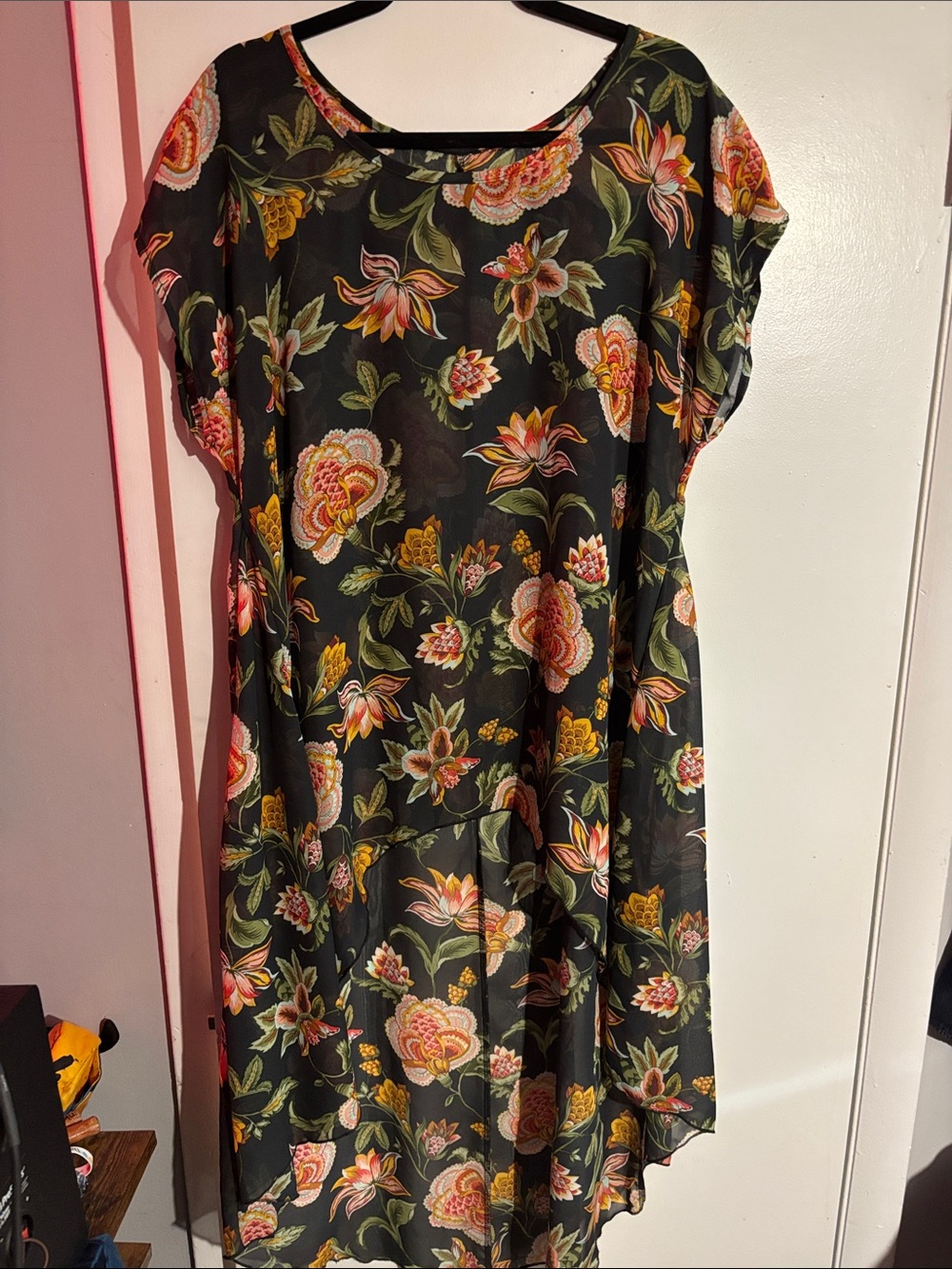 Floral Black Chiffon Shift Dress - Brand Unspecified